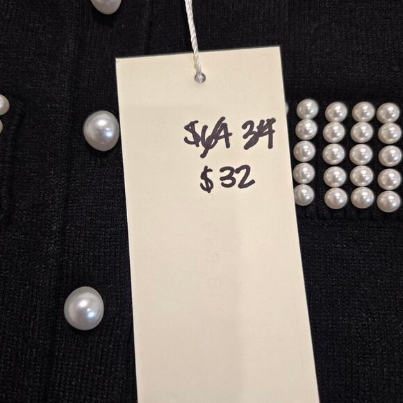 NWT Endless Blu Victoria Sweater Dress Faux Pearl Details Sz M Boardroom Chic - Picture 7 of 13